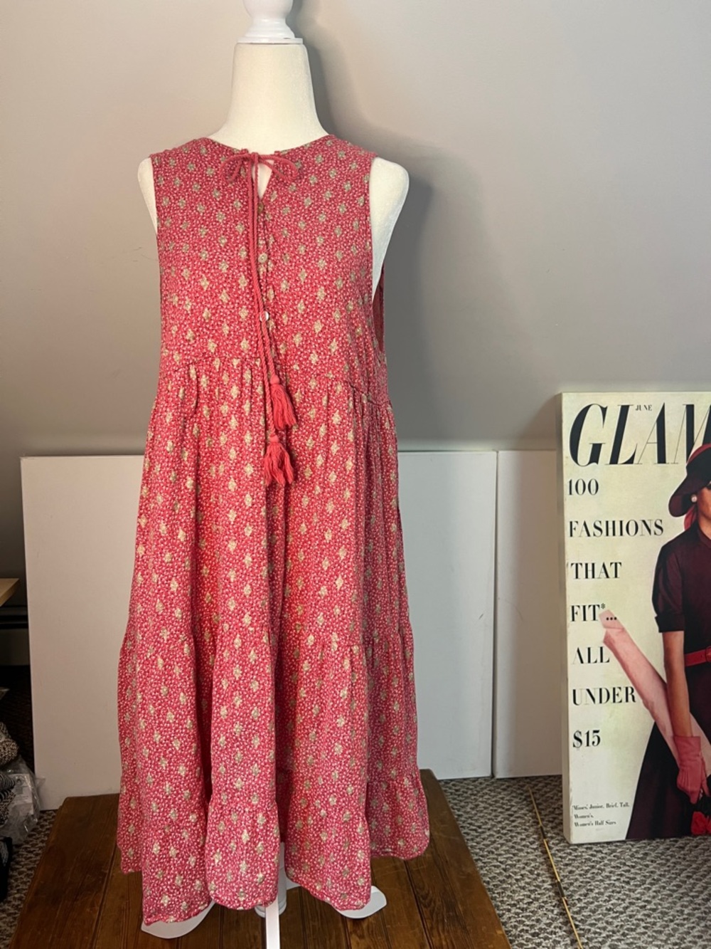 La Garconne’ Sleeveless Dress Rose-Pink Tiered floral Midi Dress